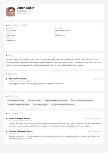 Cankurtaran CV Örnekleri cv indir